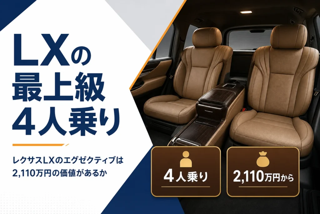 レクサスLXのEXECUTIVEの4人乗り後席と価格を解説する記事のアイキャッチ