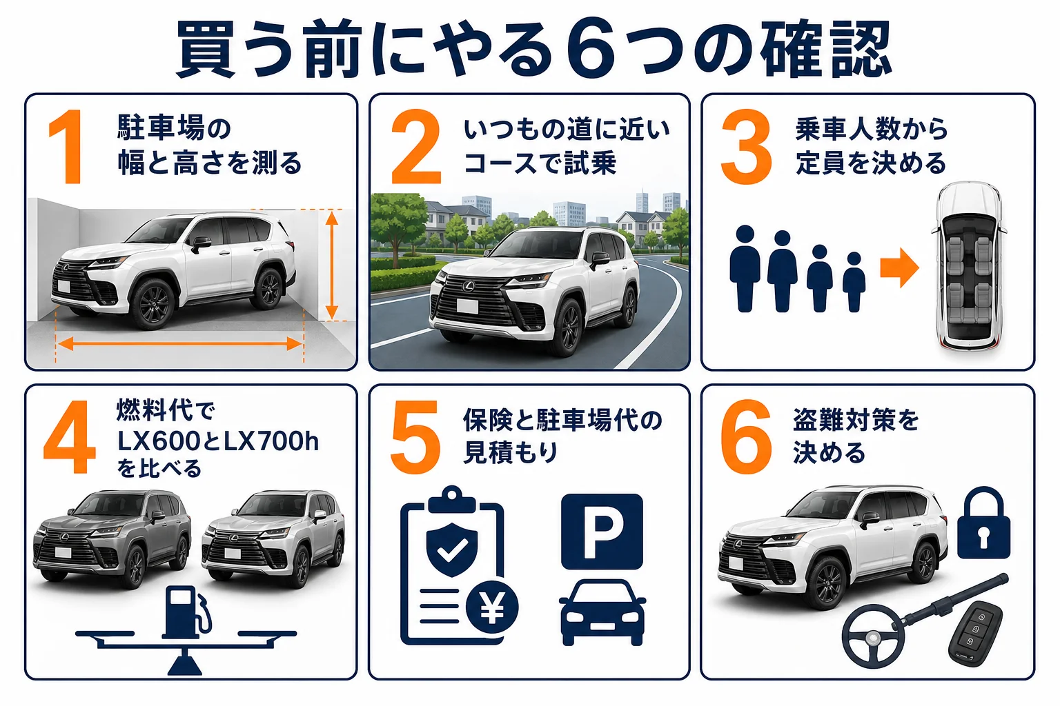 レクサスLXを買う前にやっておく6つの確認手順の図解