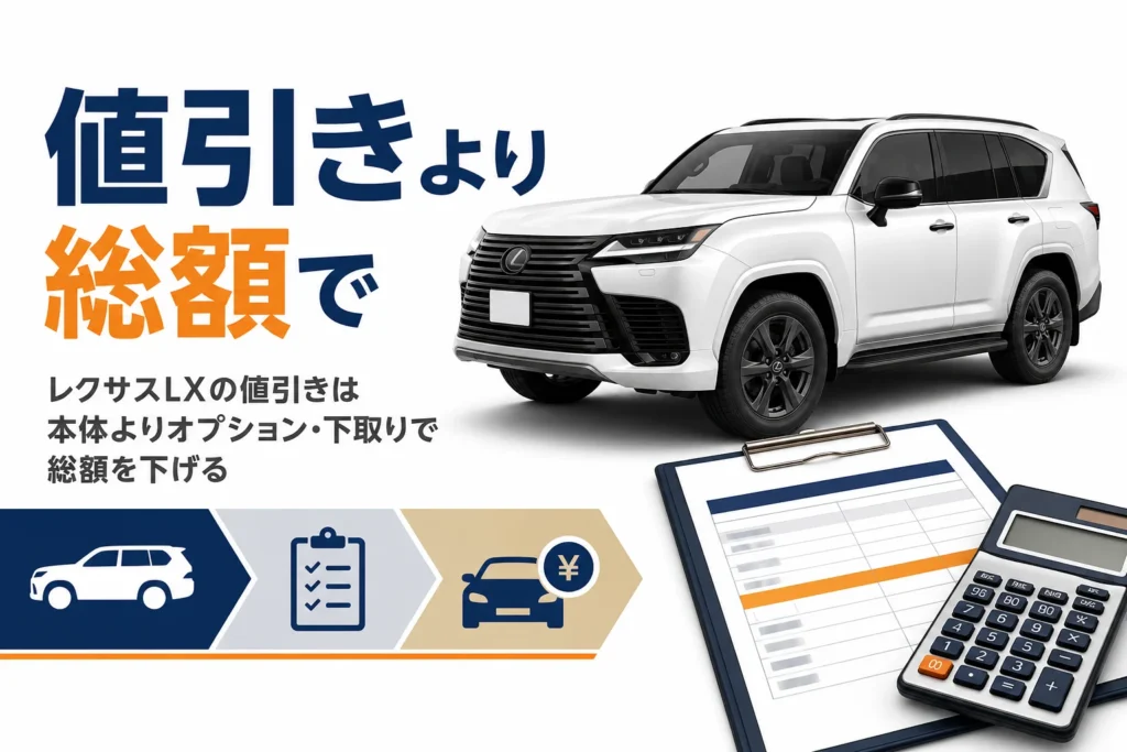 レクサスLXの値引きは本体より総額で考えることを示したアイキャッチ