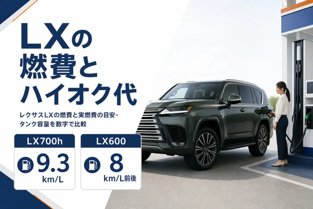 レクサスLXの燃費とハイオク代、タンク容量を解説する記事のアイキャッチ