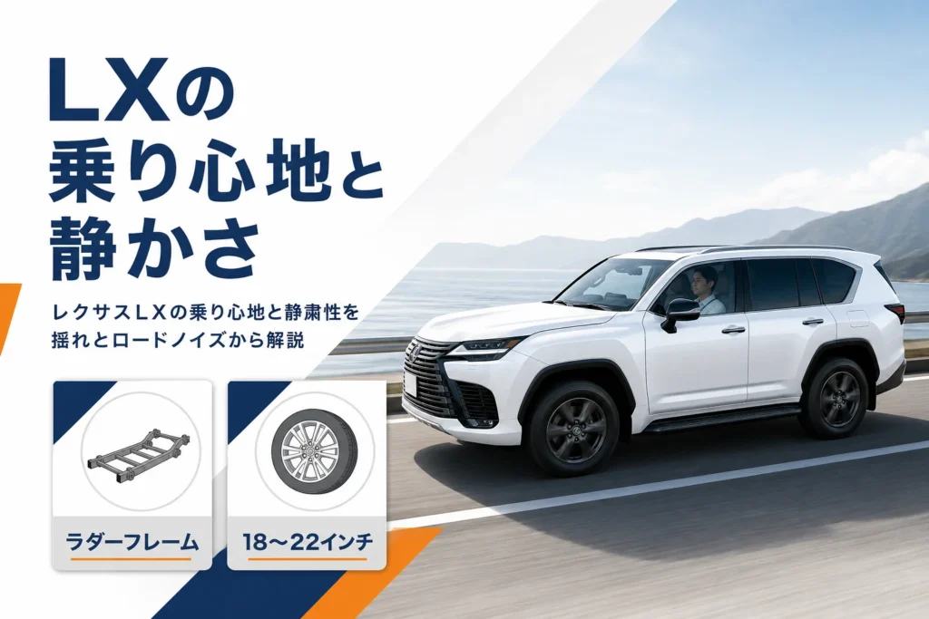 レクサスLXの乗り心地と静粛性を解説する記事のアイキャッチ